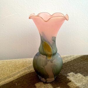 Rueven Glass Bud Vase Hand painted By Nouveau Art Glass Co.  5”